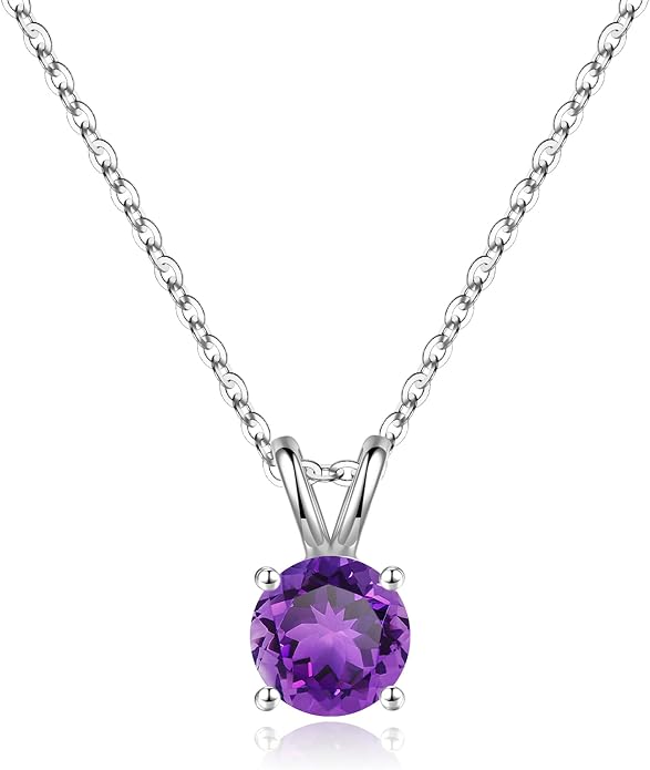 SMILEST Birthstone Necklaces for Women Mom Wife, 1ct Sparkle Round Cut Birthstone Pendant 925 Sterling Silver Necklace Anniversary Birthday Gifts for Women Mom Wife Friend