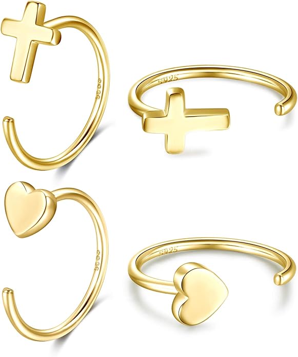 CHIC & ARTSY 925 Sterling Silver Half Hoop Earrings for Women, Small Huggie Hoops Set with Ball Bar Star Moon Cross & Pearl, Lightweight Comfort Fit Everyday & Sleep Earrings