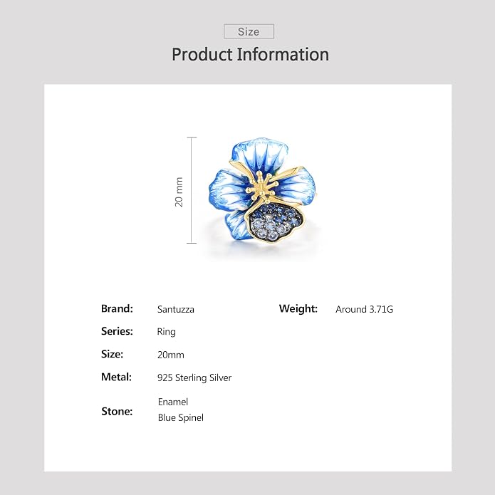 Santuzza 925 Sterling Silver Enamel Flower Statement Ring for Women