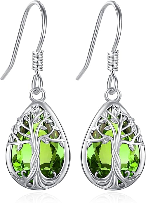 Eusense Sterling Silver Dangle Earrings for Women Tree of Life Animals Moonstone Turquoise Leverback Earrings Jewelry Gifts
