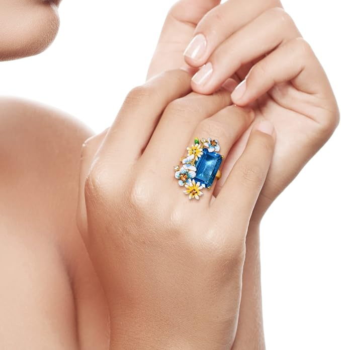 Santuzza 925 Sterling Silver Enamel Flower Ring for Women
