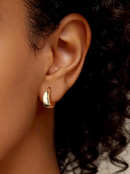 ChicSilver Solid 925 Sterling Silver Chunky Hoop Earrings for Women, Silver Small Thick Huggie Earrings Hypoallergenic Lightweight Silver Hoop Earrings for Sensitive Ears (8/10/12/14mm)