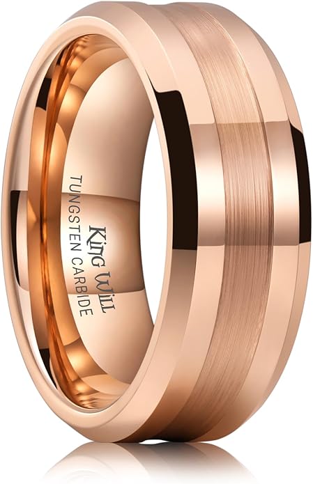 King Will Classic Tungsten Carbide Ring Brushed Two Grooved Center Hammered Design Mens Wedding Band for Men