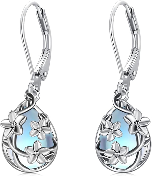 Flower Earrings 925 Sterling Silver Flower Teardrop Leverback Dangle Earrings Jewelry Gifts for Women Girls