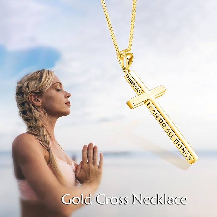 POPLYKE Cross Necklace 925 Sterling Silver Philippians 4:13 I Can Do All The Things Inspirational Necklace Gifts for Women Men 20+2''