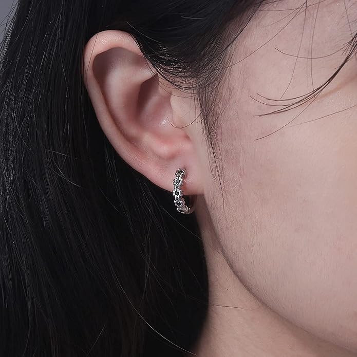 CiNily Small Hoop Earrings for Women Girls Flower Cubic Zirconia Huggie Earrings Hypoallergenic 14K Yellow Gold Plated Cartilage Earrings