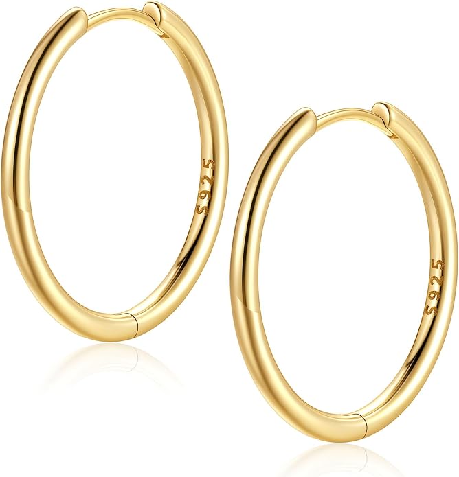 FaithHeart 925 Sterling Silver Huggie Hoop Earrings, Small Hoop Earring for Women, Silver/14K Gold/Black/Rose Gold Hypoallergenic Cartilage Earrings for Women 8/10/12/14/16/18/20mm