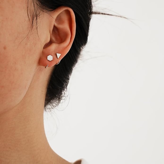 CHIC & ARTSY 925 Sterling Silver Half Hoop Earrings for Women, Small Huggie Hoops Set with Ball Bar Star Moon Cross & Pearl, Lightweight Comfort Fit Everyday & Sleep Earrings