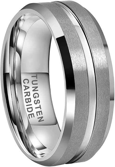 TUTISS 6mm 8mm Silver/Black/Blue/Gunmetal/Gold/Rose Gold Tungsten Rings for Men Women Fashion Engagement Wedding Bands Matte Finish Beveled Edges Comfort Fit