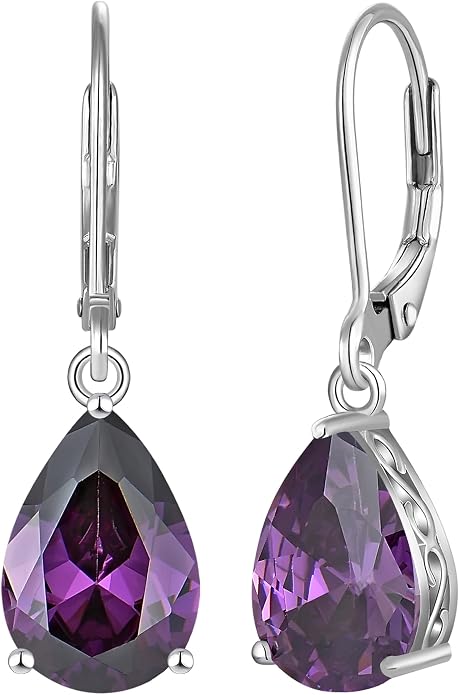 YL Solitaire Dangle Drop Earrings Teardrop Leverback Earrings Brass 8X12 MM Birthstone Jewelry for Women