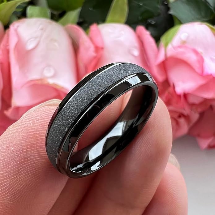 TUTISS 6mm 8mm Black/Gold/Rose Gold/White Tungsten Rings for Men Women Fashion Engagement Wedding Bands Sandblasted Finish I Love You Engraved Comfort Fit