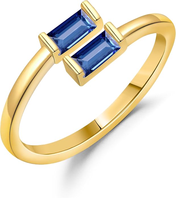 JSJOY Birthstone Rings for Women Dainty Emerald Blue Ring Birthday Gifts for Mom Her Gemstones CZ Ring for Teens Gold Rings That Don't Tarnish Adjustable Ring Jewelry Gifts