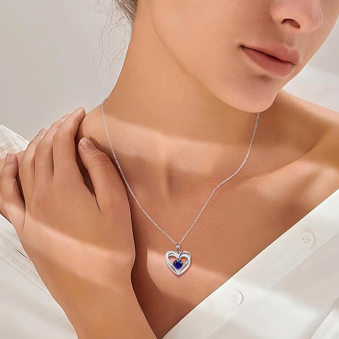 Anniversary Charm Necklace, Sterling Silver 14K Gold Plated Chain with Interlocking Heart Pendant Elegant Birthstone Necklaces for Women, Length 18"
