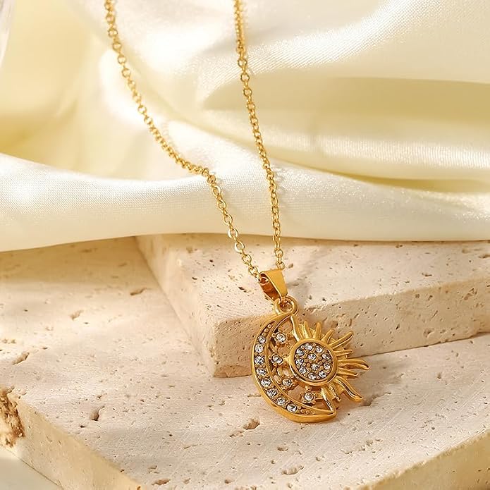 Unisex Celestial Gold Pendant Necklaces, Sun/Moon/Star/Angle Celestial Elements Unisex Choker Gold Lover Chains for Men and Women Jewelry