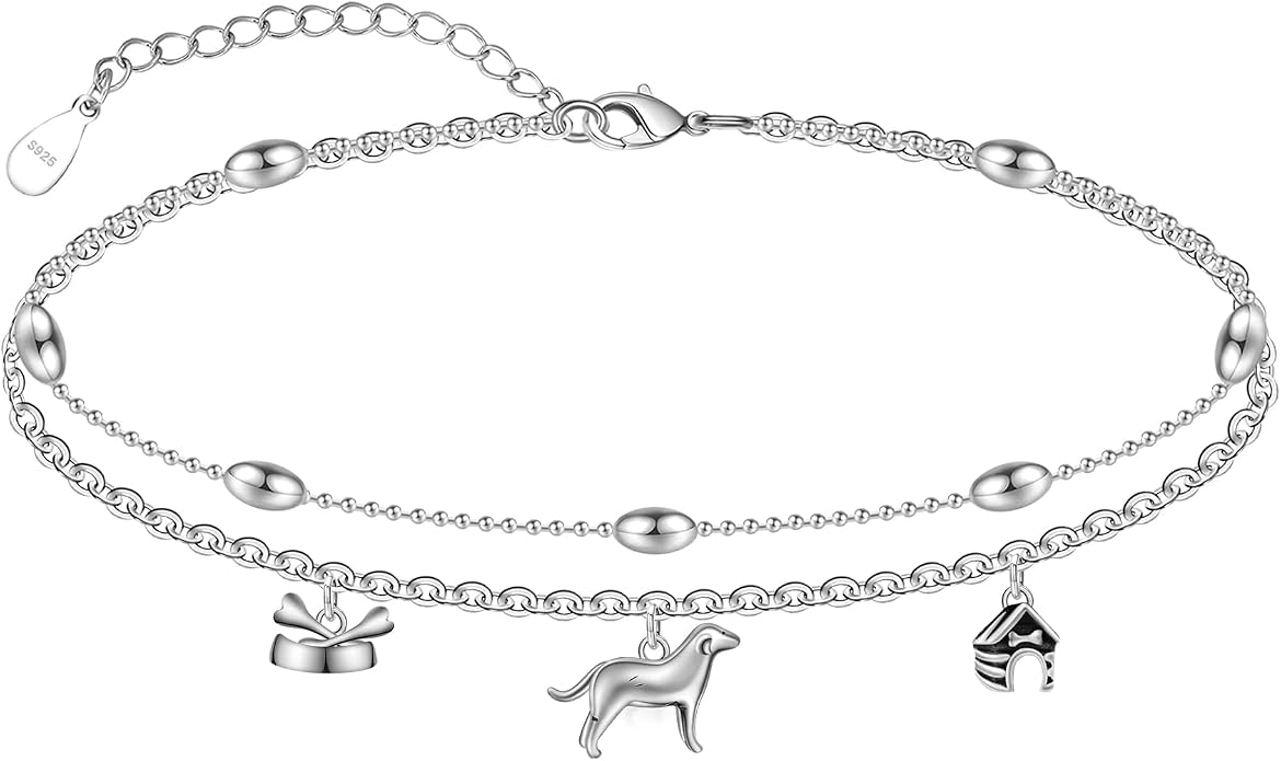 CHIC & ARTSY 925 Sterling Silver Ankle Bracelets for Women, Adjustable Layered Foot Chains with Nature & Symbol Charms, Lightweight Comfort Fit Boho Beach Everyday Jewelry