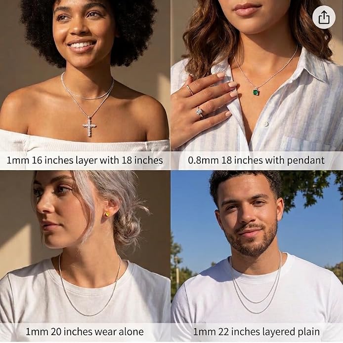 925 Sterling Silver Italian Box Chain Necklace - Secure Clasp, Perfect for Layering - Durable Necklace & Bracelet Chains for Everyday & Special Occasions