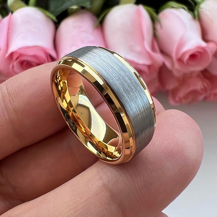 TUTISS 6mm 8mm Tungsten Rings for Men Women Fashion Engagement Wedding Bands Brushed Finish Stepped Beveled Edges Comfort Fit