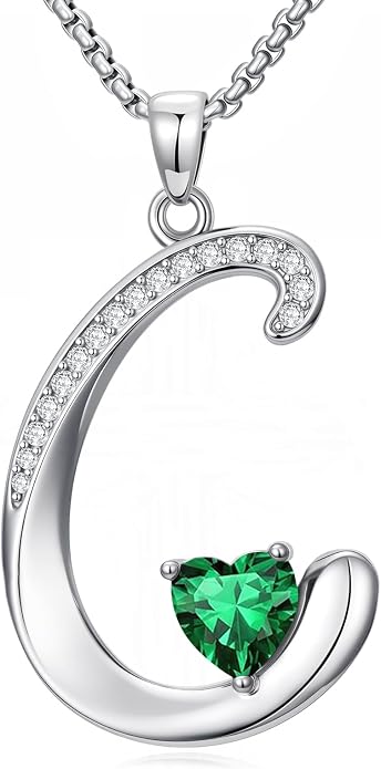 Birthday Gifts for Women Alphabet A to Z Initial Birthstone Pendant Necklaces for Women - 18k White Gold Plated Personalized Name Jewelry Anniversary Graduation Gifts for Wife Her Daughter Girlfriend(with Gift Box)