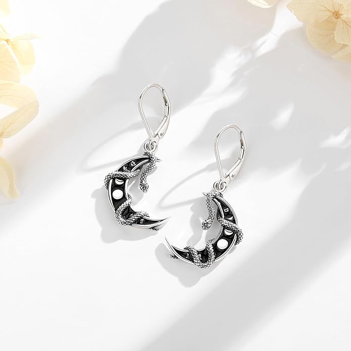 Vito 925 Sterling Silver Teardrop Earrings for Women, Moonstone Turquoise Drop Dangle Earrings Cat Snake Turtle Tree of Life Leverback Earrings Boho Jewelry Gift for Mom Wife