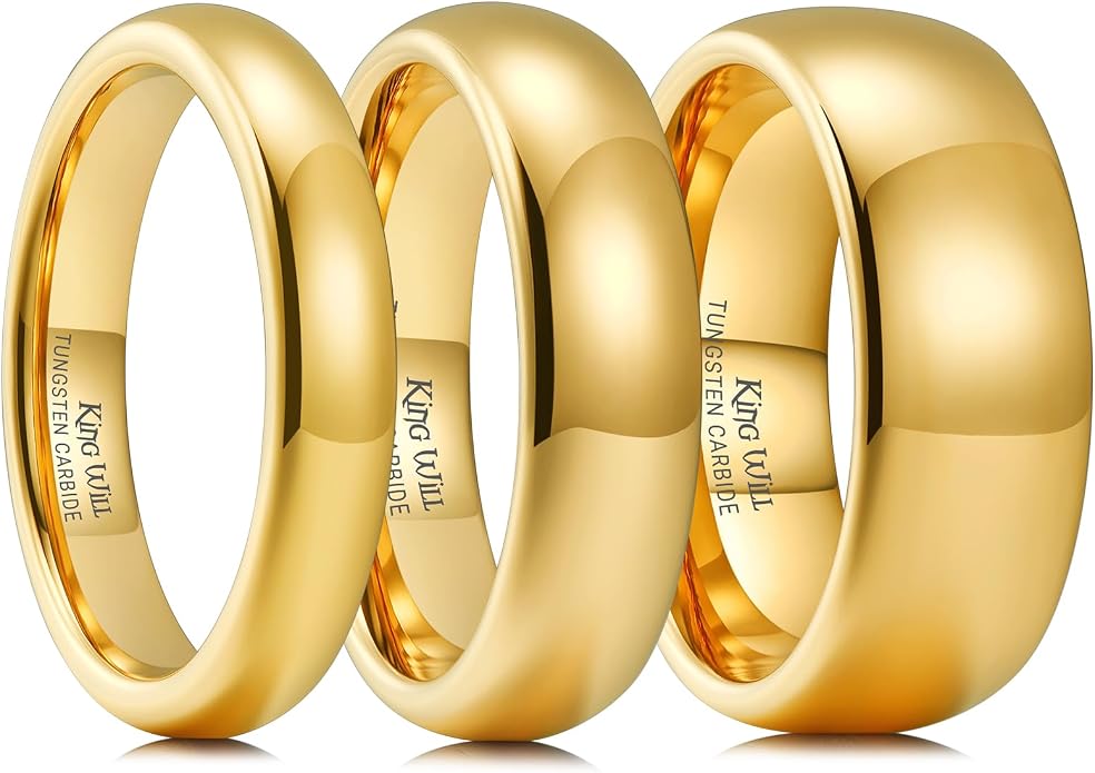 King Will Men's Women's Tungsten Carbide Ring 24k Gold Plated Rose Gold Plated Domed Polished Finish Wedding Band