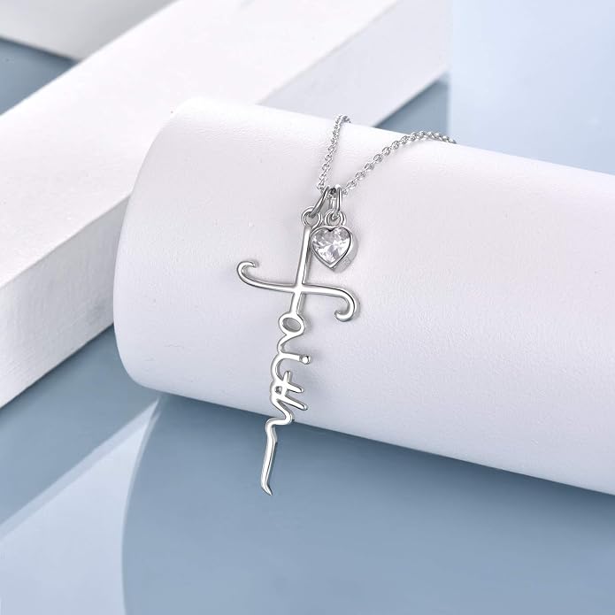 Faith Cross Necklace For Women Birthstone Sterling Silver with Simulated Birthstone Cross Jewelry Christian Gifts