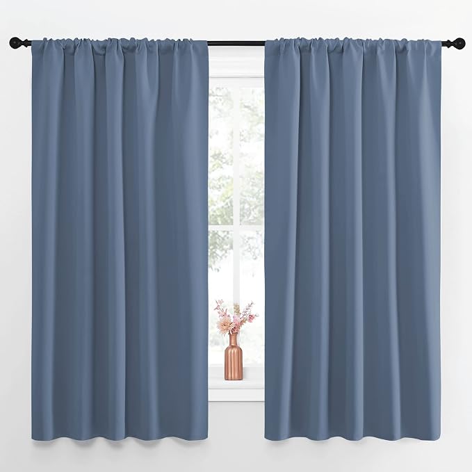 NICETOWN Blackout Curtains for Living Curtains, Window Treatment Blackout Curtain Panels, Home Decor Thermal Insulated Solid Drapes for Bedroom (Stone Blue, Set of 2, 52 by 63 Inch)