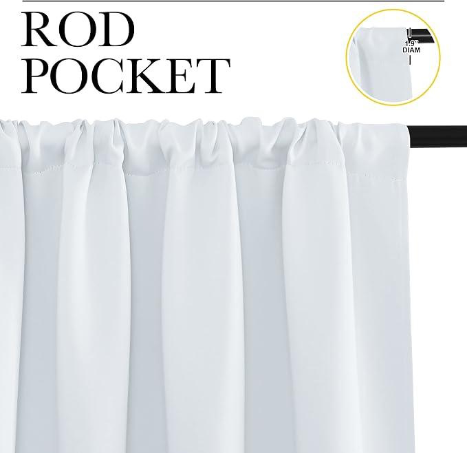NICETOWN Greyish White Window Curtain Panels - Thermal Insulated Rod Pocket Room Darkening Curtain Sets for Bedroom (Platinum - Greyish White, 2 Panels, 34 by 30)