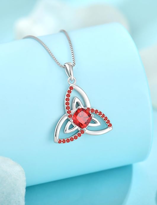 Celtic Birthstone Necklace for Women 925 Sterling Silver Trinity Knot Triquetra Crystal Pendant