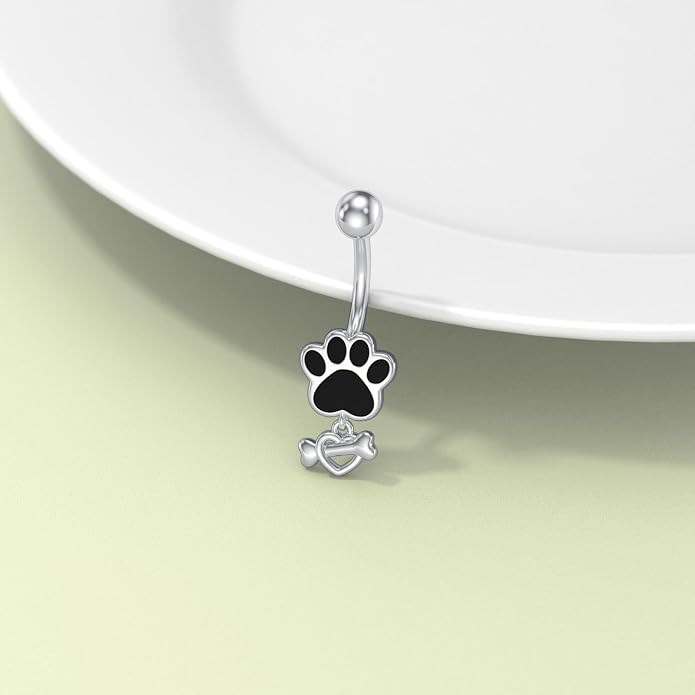 Sterling Silver 14G Belly Button Rings Cross/Cat/Butterfly/Cow/Skull/Birthstone Heart Navel Rings 16mm Body Piercing Jewelry for Women