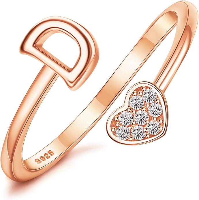 MILACOLATO 925 Sterling Silver Initial Rings for Women Teen Girl 18K Gold Plated Heart Initial Rings Adjustable Capital Letter Ring Stackable Thumb Pinky Rings for Daughter Birthday Bridesmaid Gifts Jewelry, A to Z