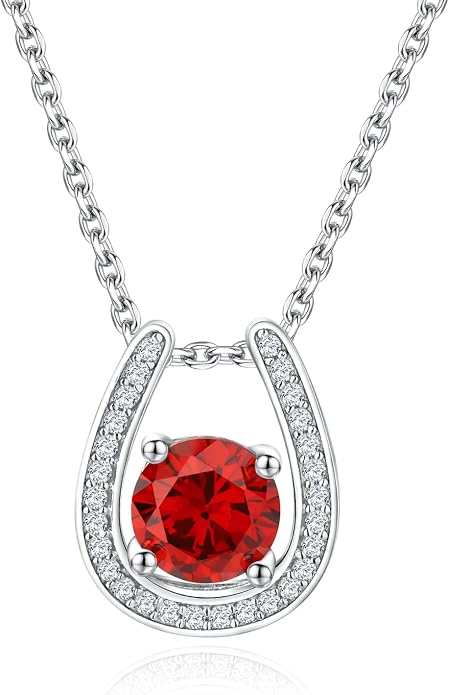 925 Sterling Silver Horseshoe Necklace for Women Round Gemstone Birthstone Necklace Sapphire/Emerald/Ruby/CZ Horse Shoe Pendant Necklaces Jewelry Gift