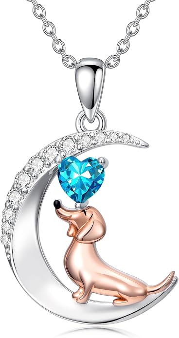 PROESS Animal Birthstone Necklace 925 Sterling Silver Otter/Axolotl/Hippo/Elephant/Dachshund/Monkey/Red Panda Pendant Necklace Animal Birthstone Jewelry Gifts for Women
