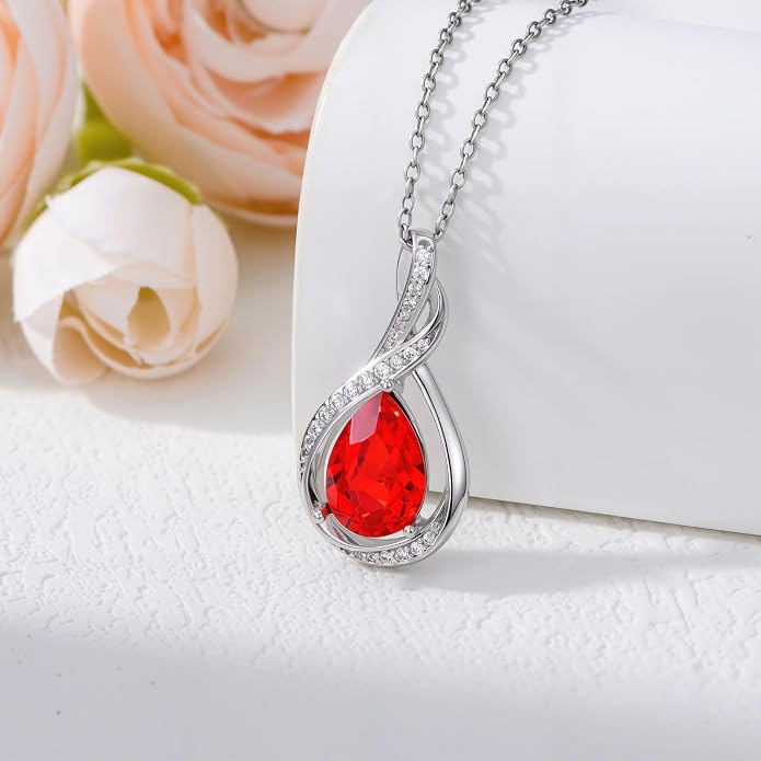 Teardrop Necklace 925 Sterling Silver Birthstone Necklace for Women Pendant Infinity Love Anniversary Birthday Jewelry Gifts for Mom Her Wife