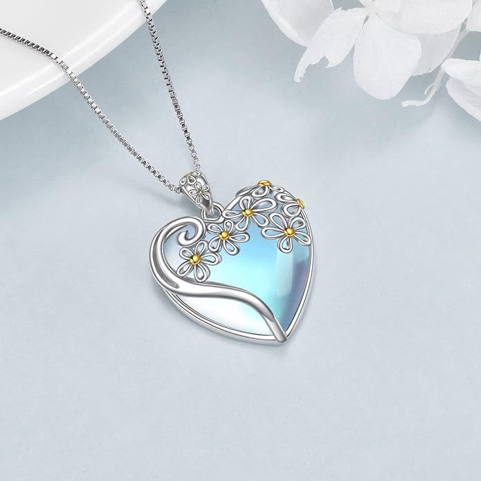 YAFEINI 925 Sterling Silver Moonstone Necklace Filigree Teardrop Pendant Necklace Jewelry for Women Girls
