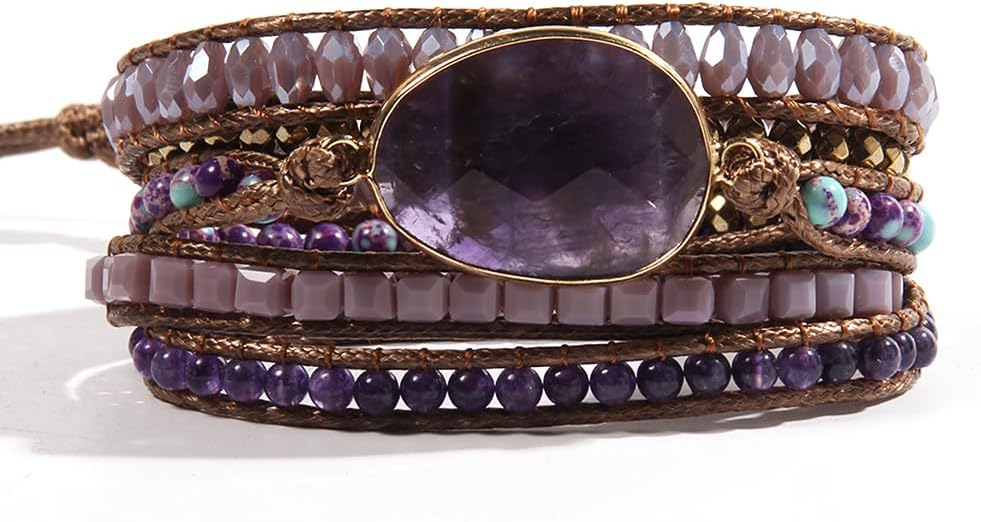 Women Wrap Bracelet Boho Natural Jasper Crystal Stone Beads Strand Bracelets