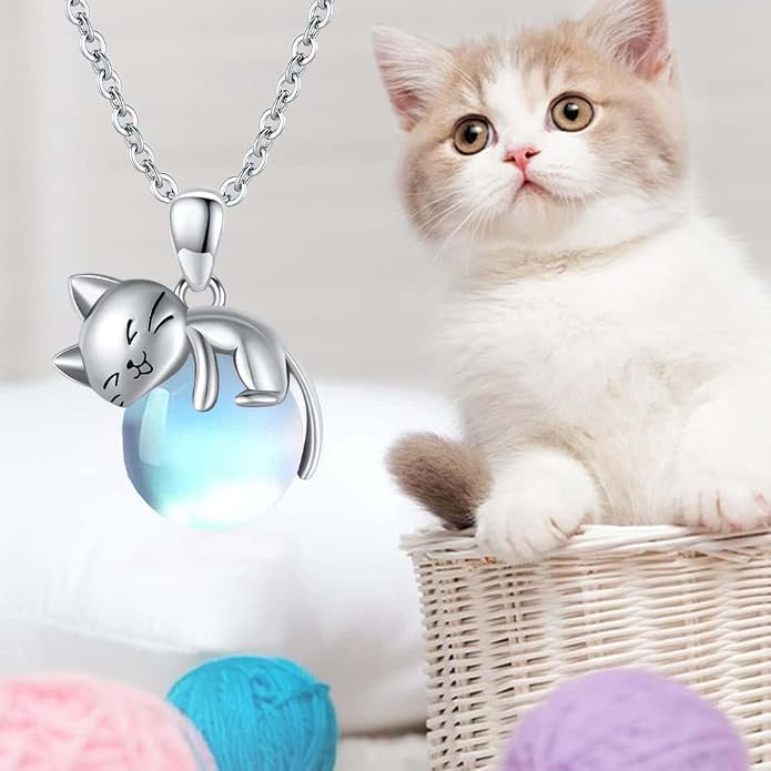 Cat Necklace Sterling Silver Cat Zircon Pendant Gothic Jewelry for Women Animal Lovers Gifts