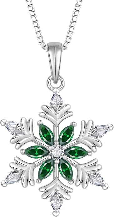 925 Sterling Silver Snowflake Necklace for Women Birthstone Snowflake Pendant Necklace Cubic Zirconia Christmas Jewelry