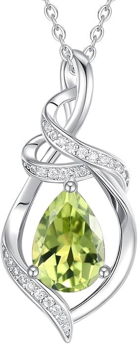 FANCIME Teardrop Birthstone Necklace for Women S925 Sterling Silver Elegant Ribbon Pendent Necklace Birthday Jewelry Gifts for Mom Wife Her, 16"+2" Inches