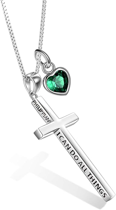 POPLYKE Cross Necklace 925 Sterling Silver Philippians 4:13 I Can Do All The Things Inspirational Necklace Gifts for Women Men 20+2''