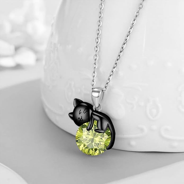 Cat Necklace Sterling Silver Cat Zircon Pendant Gothic Jewelry for Women Animal Lovers Gifts