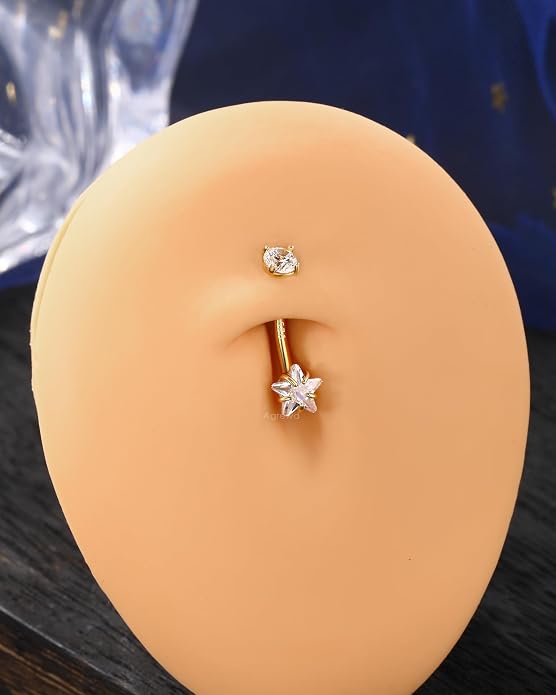 925 Sterling Silver Belly Button Rings 14G Belly Navel Rings for Women Cute Star Belly Navel Piercing Jewelry