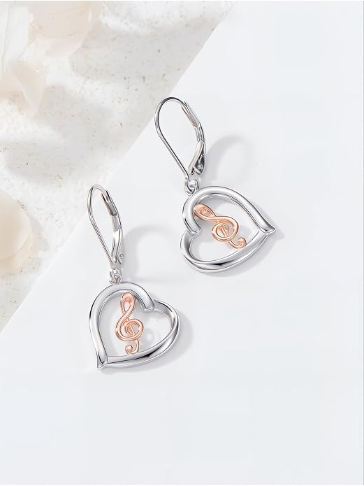 Midari Heart Dangle Earrings 925 Sterling Silver Leverback Drop Earrings Teacher Music Art Jewelry Gifts for Women Students Apple/Guitar/Palette/Note Design