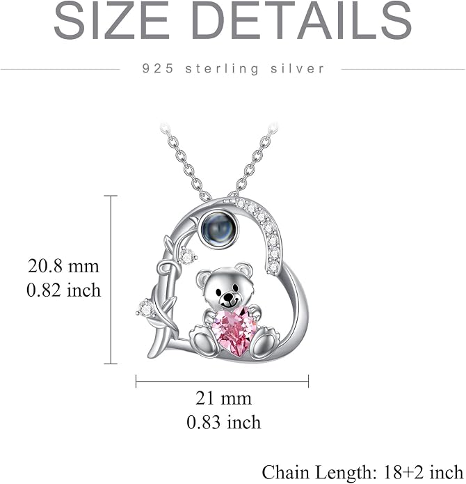 PELOVNY Teddy Bear Necklace for Women 925 Sterling Silver Bear/Highland Cow/Fox/Cat/Axolotl Birthstone Necklace Christmas Birthday Jewelry Gifts for Mom Daughter Wife Sister