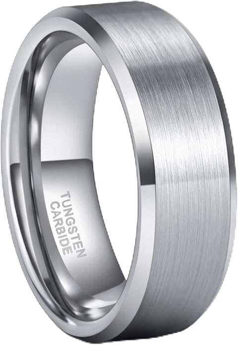 Frank S.Burton 3mm 4mm 6mm 8mm Black/Silver/Rose Gold Tungsten Rings for Women Men Wedding Band Engagement Ring Comfort Fit Beveled Edges Size 4-15