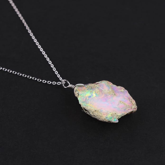 Natural Gemstone Pendant Necklace for Women Handmade Birthstone Healing Crystal Jewelry Chain 20" Stone Birthday Christmas Wedding Gifts for Her
