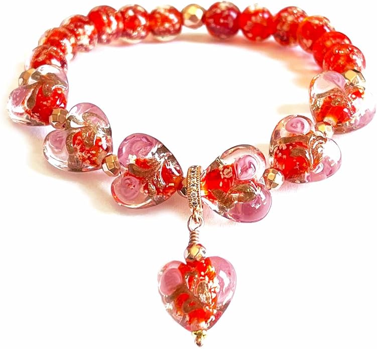 ARTSY Crafts Glow in the Dark Heart Shaped Glass Bead Bracelets & Necklaces, Handmade in USA