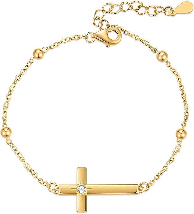 Rnivida 925 Sterling Silver Evil Eye Cross Chain Bracelet for Women,Adjustable