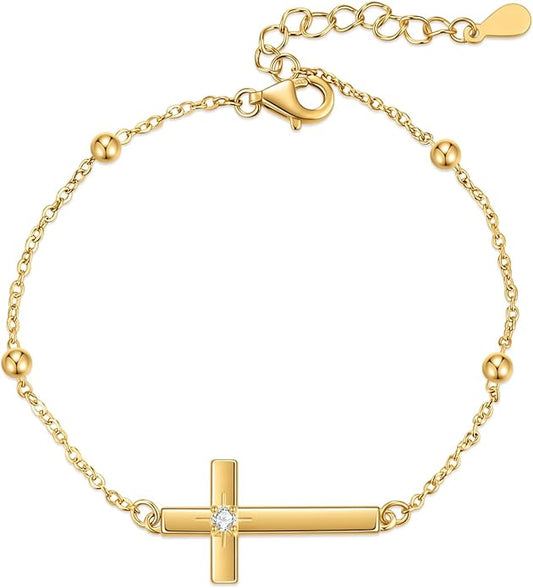 Rnivida 925 Sterling Silver Evil Eye Cross Chain Bracelet for Women,Adjustable