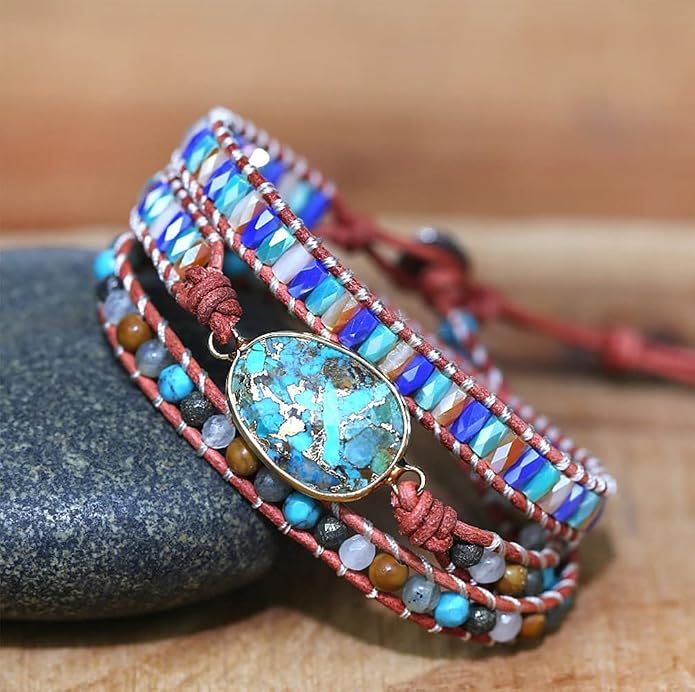 Women Wrap Bracelets Boho Natural Stone Jasper Turquoises Strand Bracelet Jewelry Collection