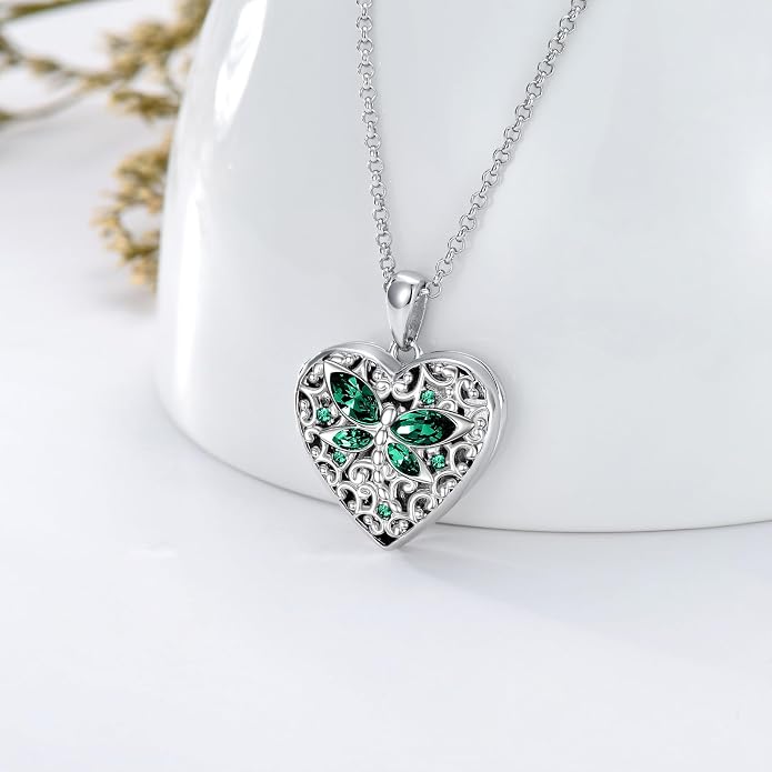 Dorunmo Personalized Locket Necklace 925 Sterling Silver that Holds Pictures Butterfly Birthstone Photo Heart Locket Custom Jewelry Congratulations New Beginnings New Job Gifts for Women